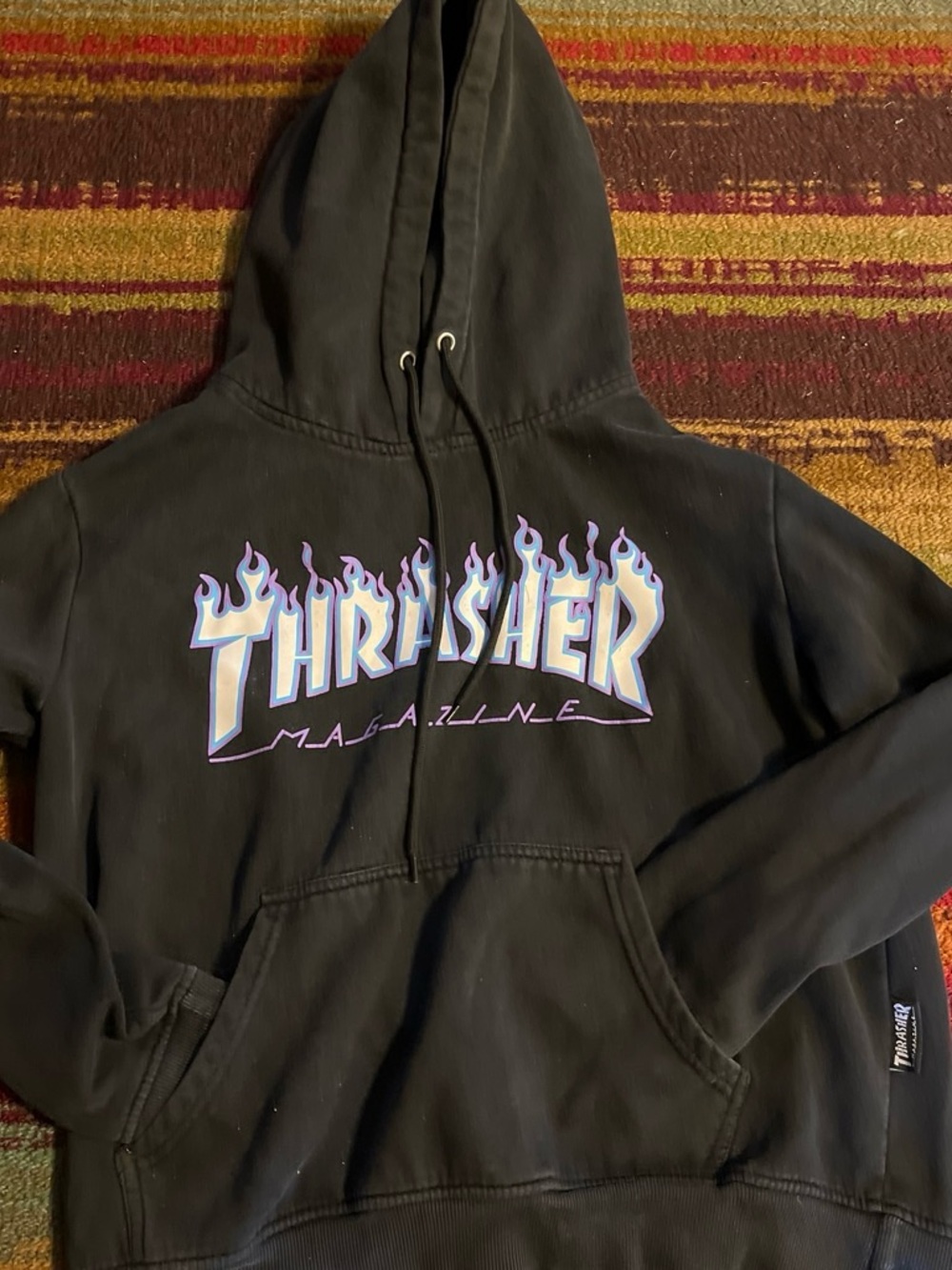 Thrasher Black Hoodie with Purple Flame Logo